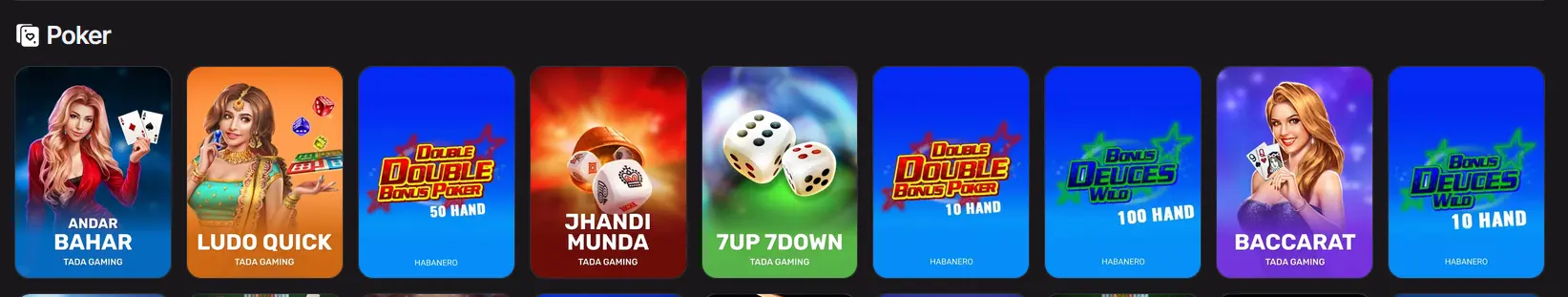 Here2Win poker category with Double Double Bonus Poker, Bonus Deuces Wild and Andar Bahar
