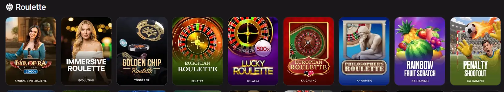 Here2Win roulette category with Immersive Roulette from Evolution and Lucky Roulette from Belatra